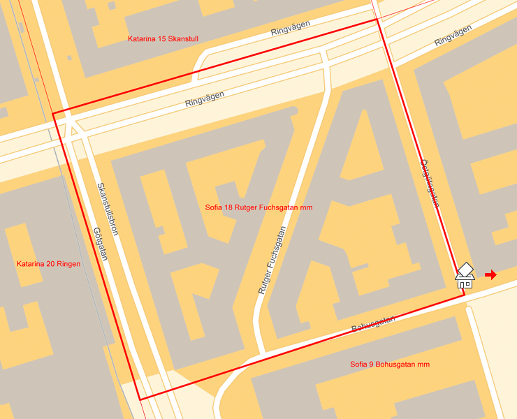Karta över Sofia 18 Rutger Fuchsgatan mm