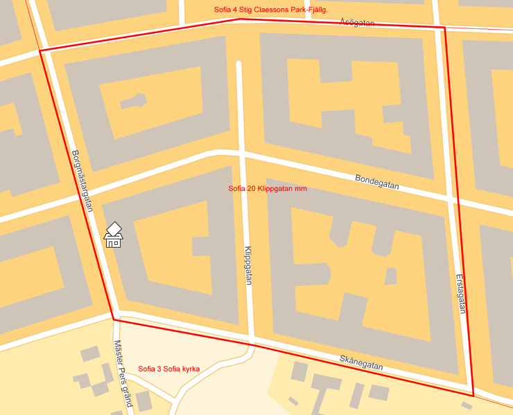 Karta över Sofia 20 Klippgatan mm