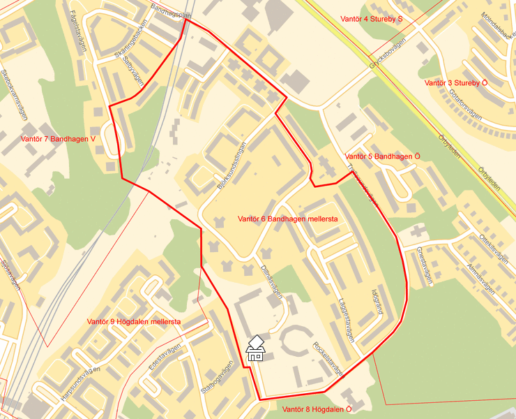 Karta över Vantör 6 Bandhagen mellersta
