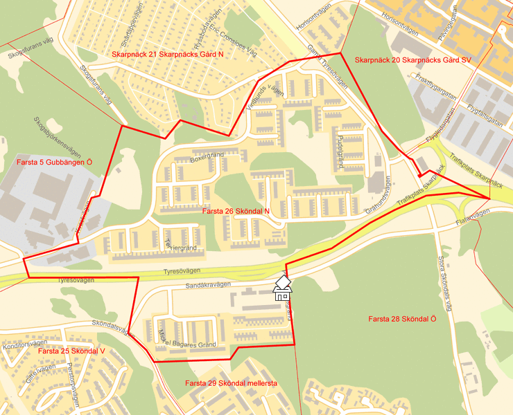 Karta över Farsta 26 Sköndal N