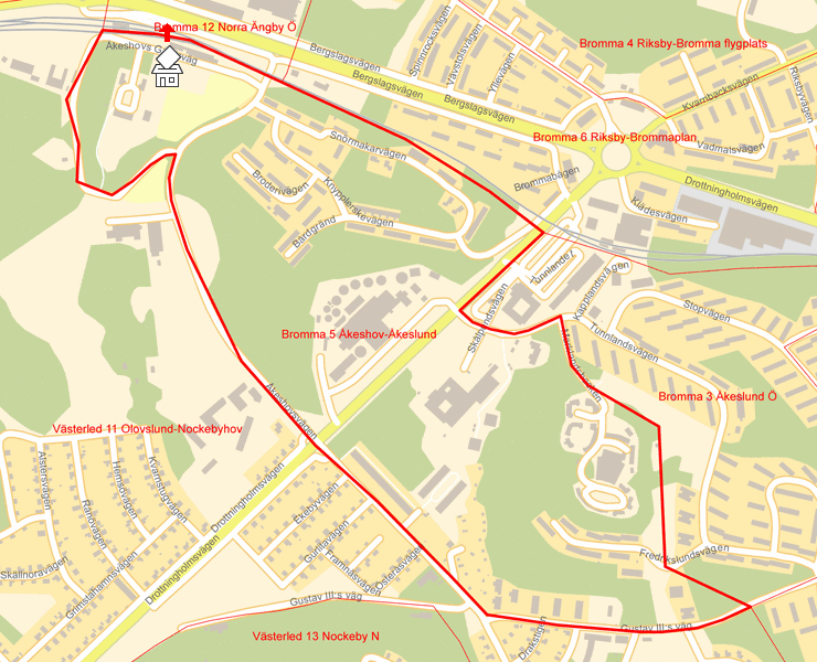 Karta över Bromma 5 Åkeshov-Åkeslund