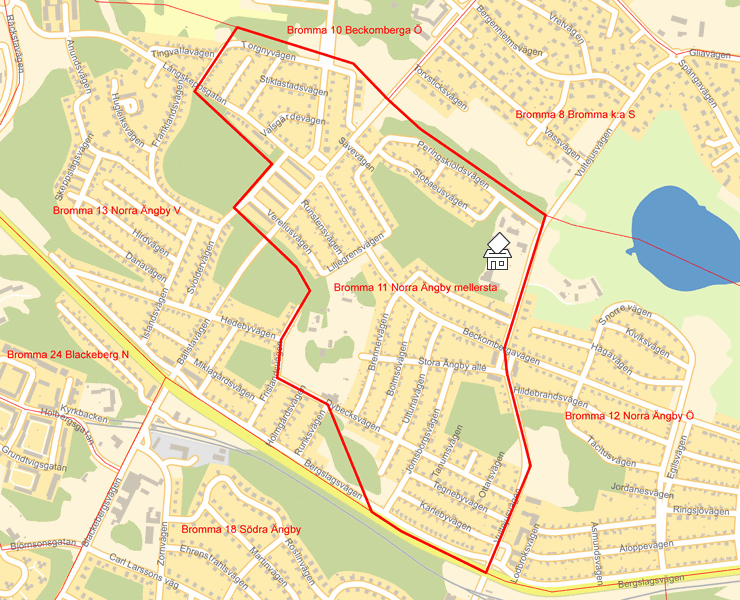 Karta över Bromma 11 Norra Ängby mellersta