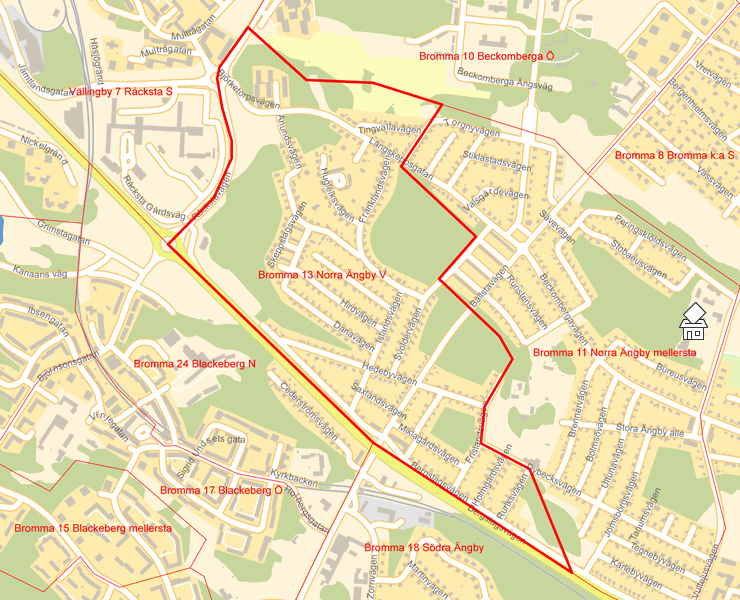 Karta över Bromma 13 Norra Ängby V