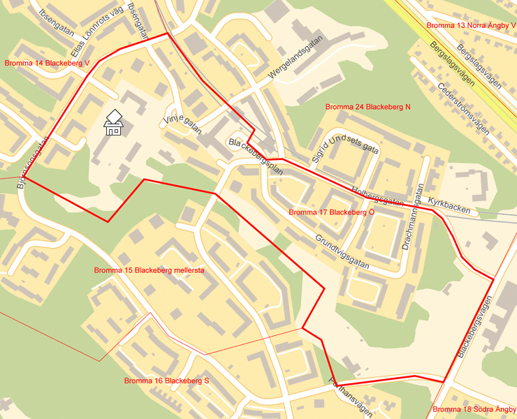 Karta över Bromma 17 Blackeberg Ö