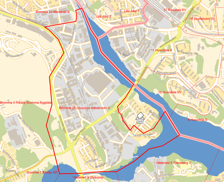 Karta över Bromma 20 Ulvsunda industriomr V