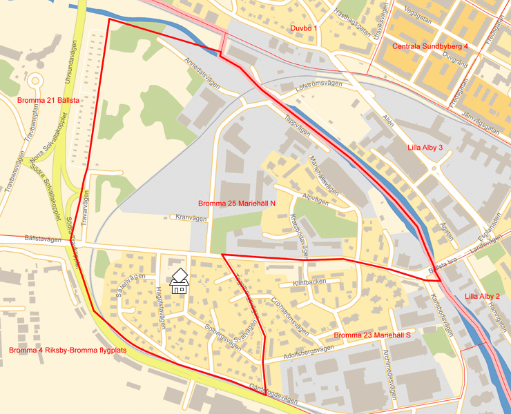 Karta över Bromma 25 Mariehäll N