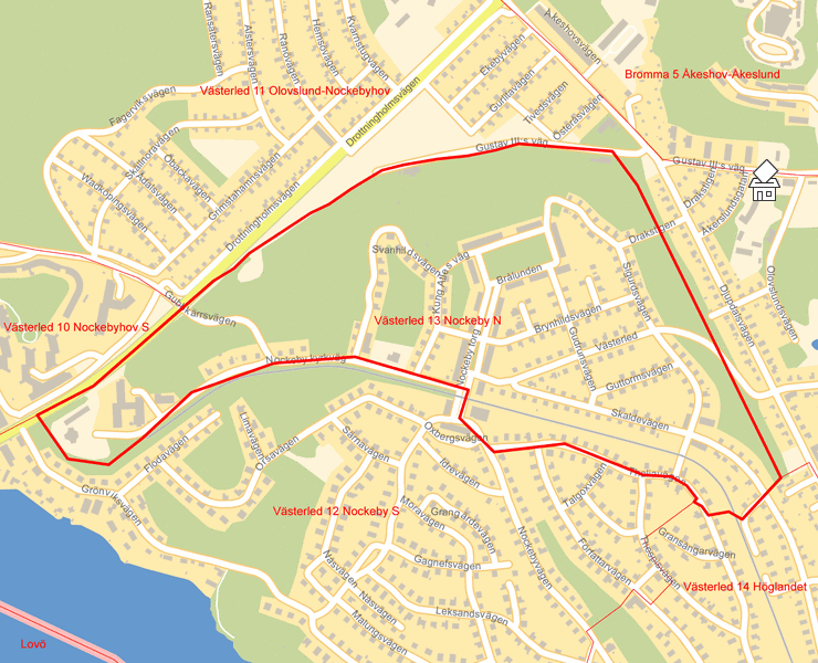Karta över Västerled 13 Nockeby N