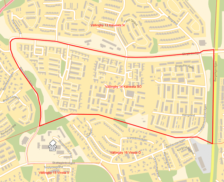 Karta över Vällingby 14 Kälvesta SÖ