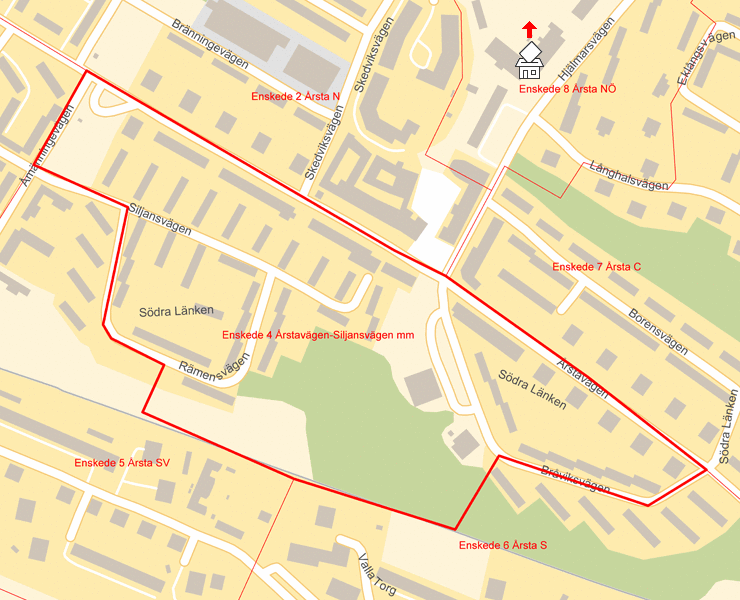 Karta över Enskede 4 Årstavägen-Siljansvägen mm