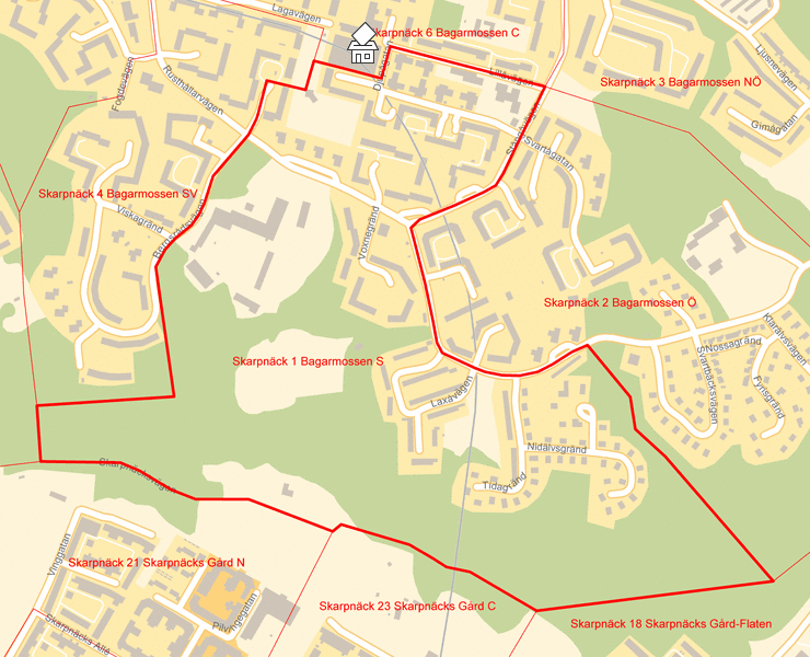 Karta över Skarpnäck 1 Bagarmossen S