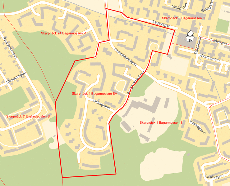 Karta över Skarpnäck 4 Bagarmossen SV