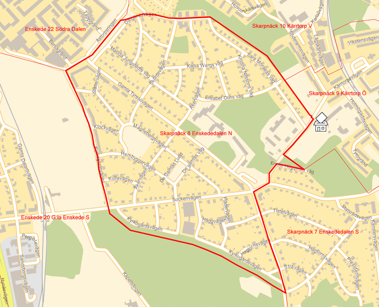 Karta över Skarpnäck 8 Enskededalen N