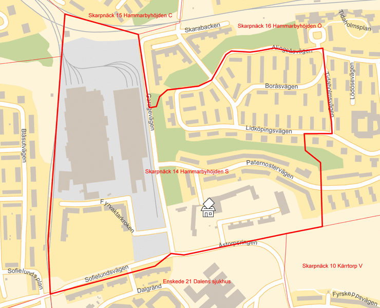 Karta över Skarpnäck 14 Hammarbyhöjden S