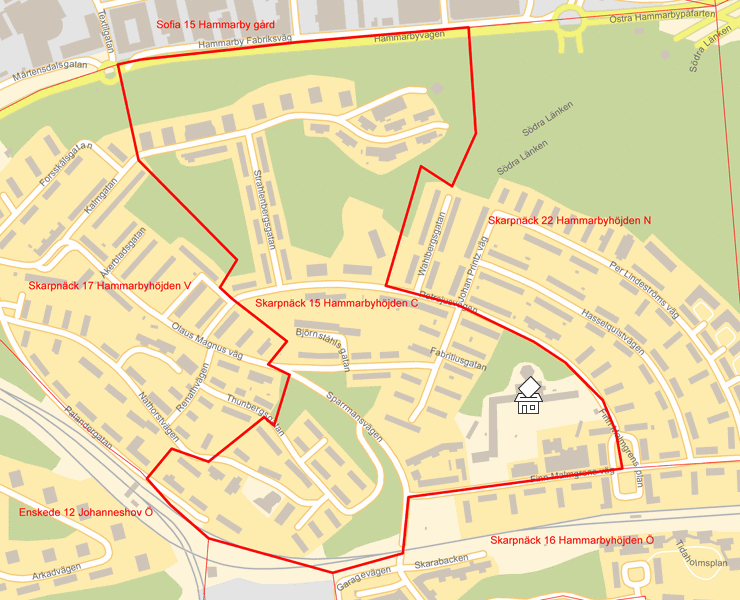 Karta över Skarpnäck 15 Hammarbyhöjden C