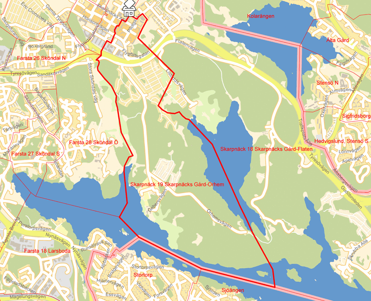 Karta över Skarpnäck 19 Skarpnäcks Gård-Orhem