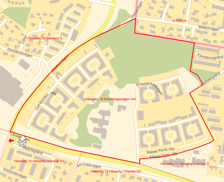Karta över Hässelby 18 Smedshagsvägen mm