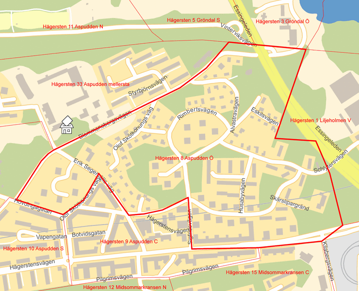 Karta över Hägersten 8 Aspudden Ö