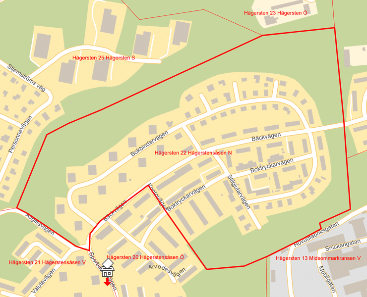 Karta över Hägersten 22 Hägerstensåsen N