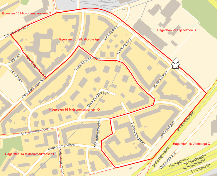 Karta över Hägersten 35 Tellusborgsvägen