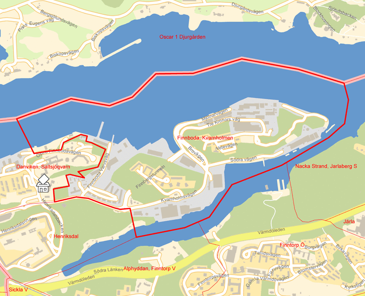 Karta över Finnboda, Kvarnholmen