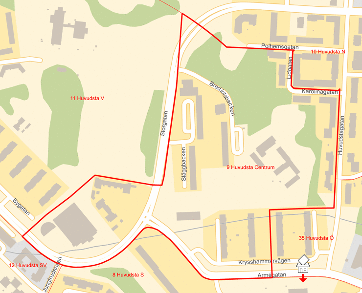 Karta över 9 Huvudsta Centrum