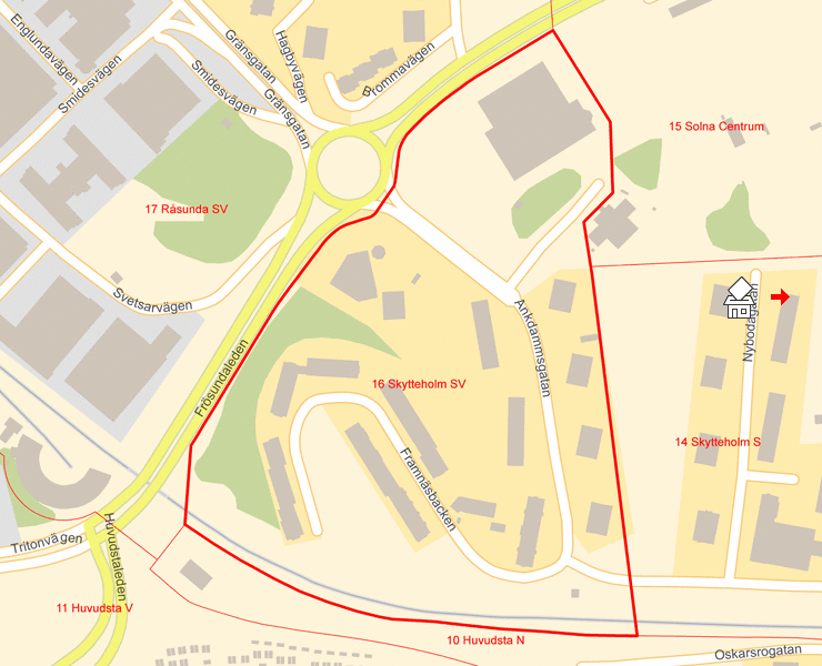 Karta över 16 Skytteholm SV