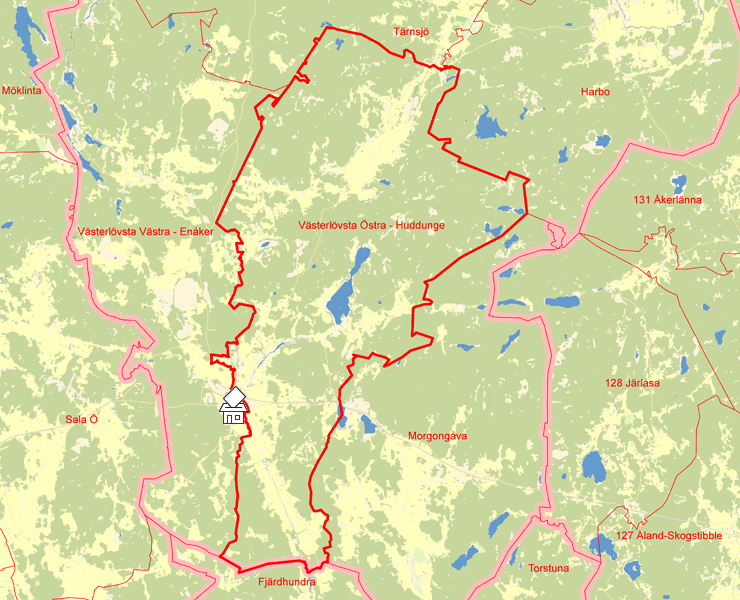 Karta över Västerlövsta Östra - Huddunge