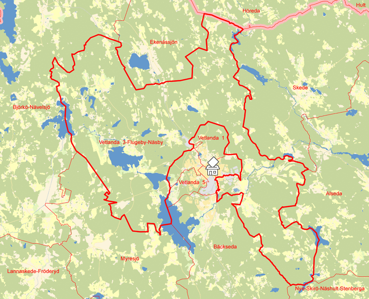 Karta över Vetlanda  3-Flugeby-Näsby