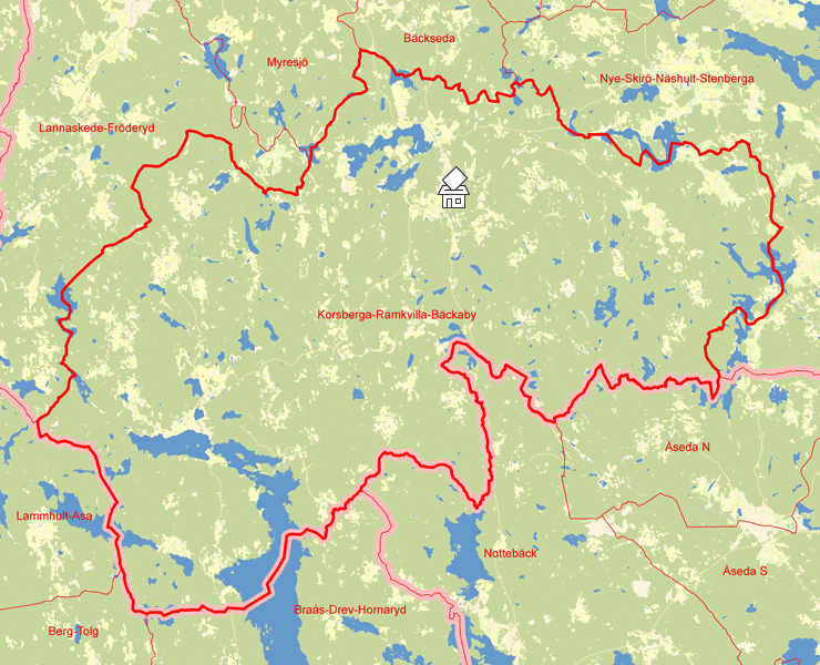 Karta över Korsberga-Ramkvilla-Bäckaby