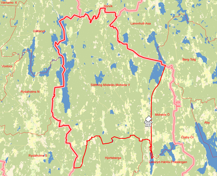 Karta över Slätthög-Mistelås-Moheda V