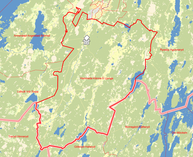 Karta över Hamneda-Kånna-S Ljunga