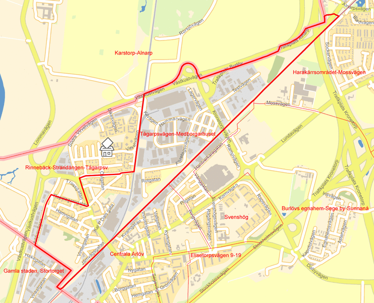 Karta över Tågarpsvägen-Medborgarhuset
