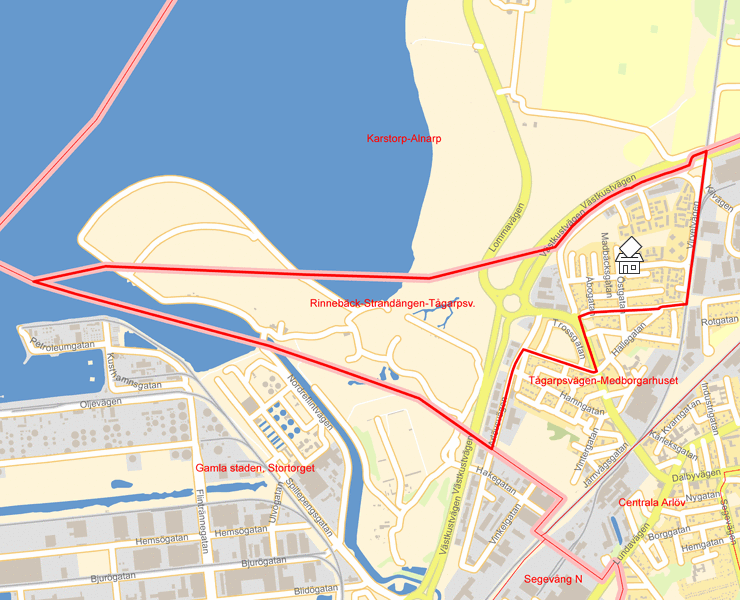 Karta över Rinnebäck-Strandängen-Tågarpsv.