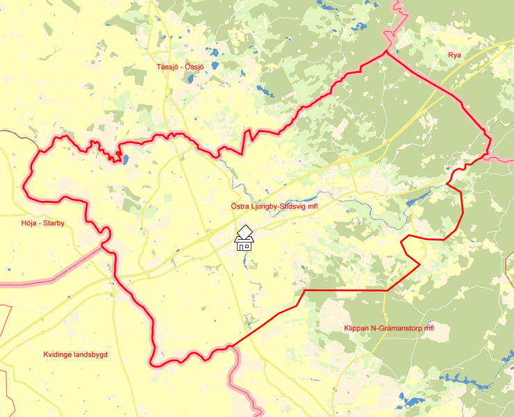 Karta över Östra Ljungby-Stidsvig mfl