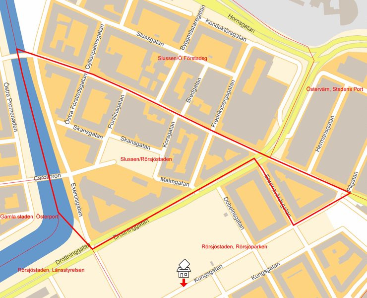 Karta över Slussen/Rörsjöstaden