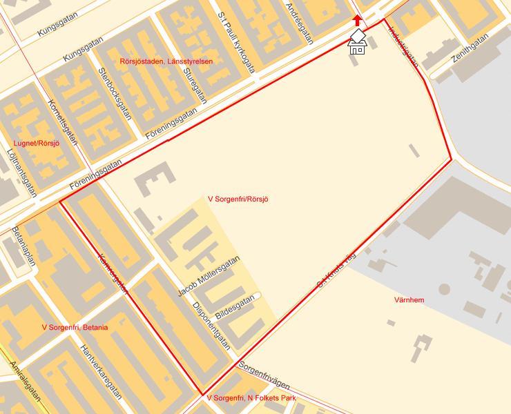 Karta över V Sorgenfri/Rörsjö