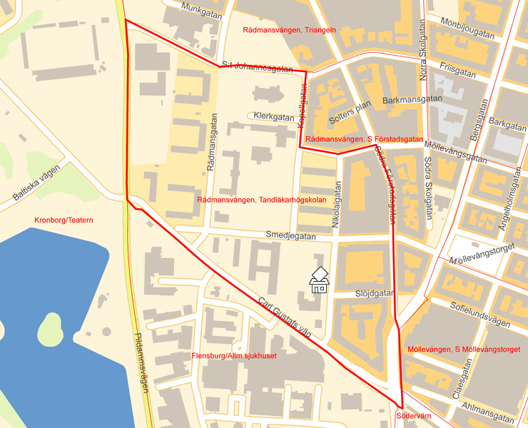 Karta över Rådmansvången, Tandläkarhögskolan