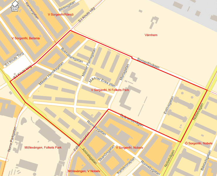 Karta över V Sorgenfri, N Folkets Park