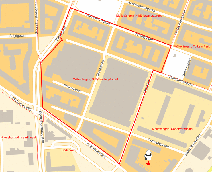 Karta över Möllevången, S Möllevångstorget