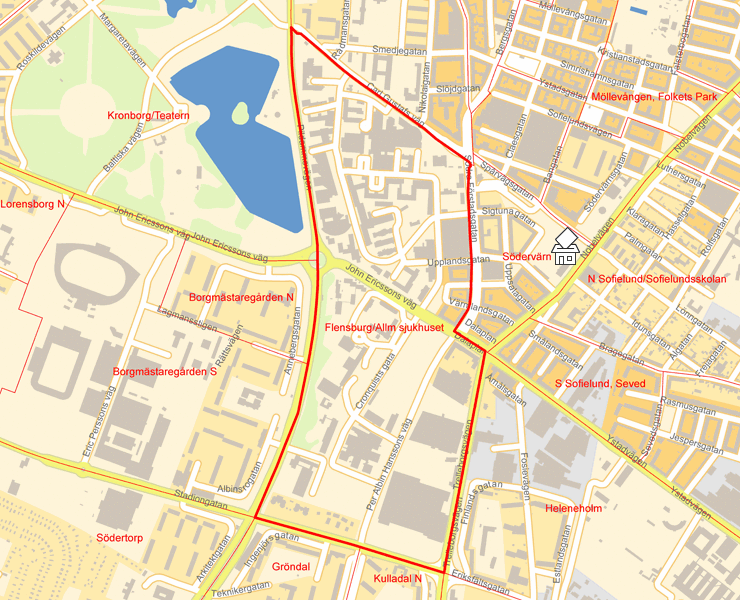Karta över Flensburg/Allm sjukhuset
