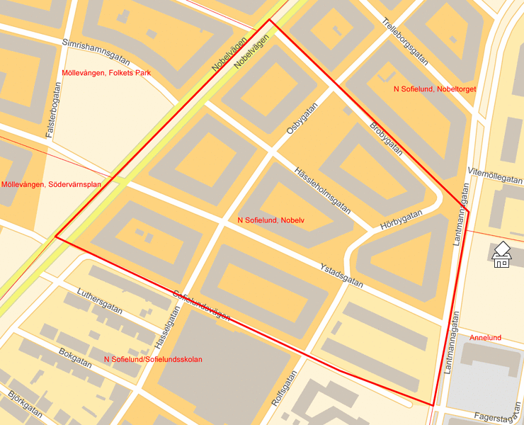 Karta över N Sofielund, Nobelv