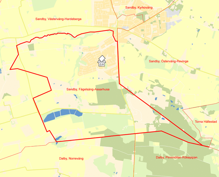 Karta över Sandby, Fågelsång-Assarhusa