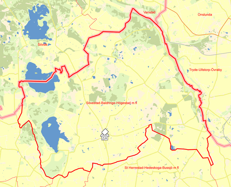 Karta över Sövestad-Baldringe-Högestad m fl