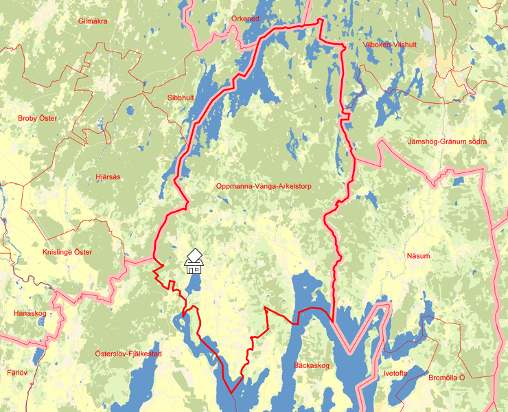 Karta över Oppmanna-Vånga-Arkelstorp