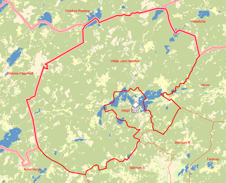 Karta över Vittsjö utom tätorten