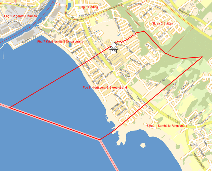 Karta över Fbg 8 Hjortsberg-S Skrea strand