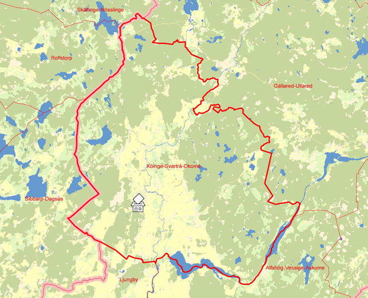 Karta över Köinge-Svartrå-Okome