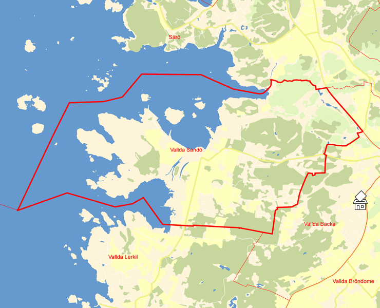 Karta över Vallda Sandö