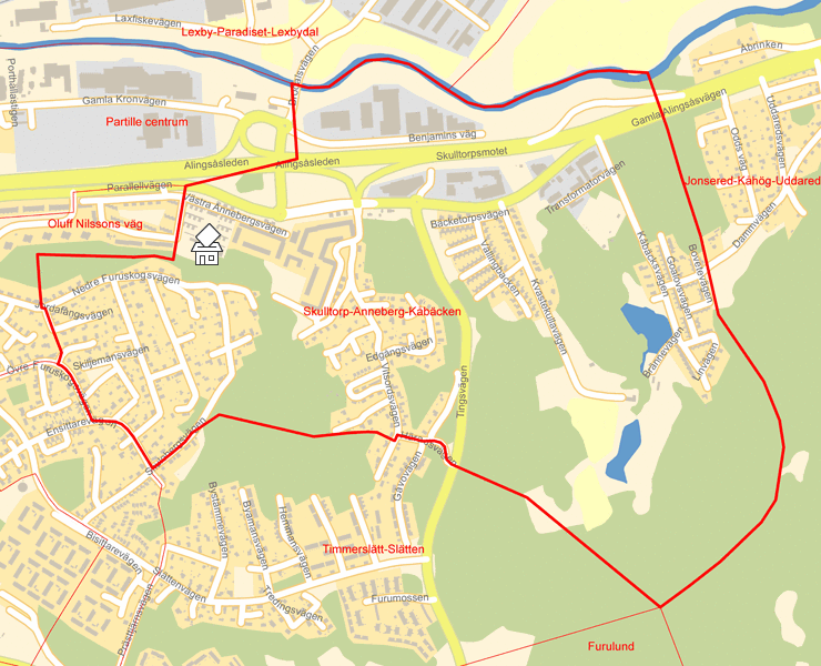 Karta över Skulltorp-Anneberg-Kåbäcken