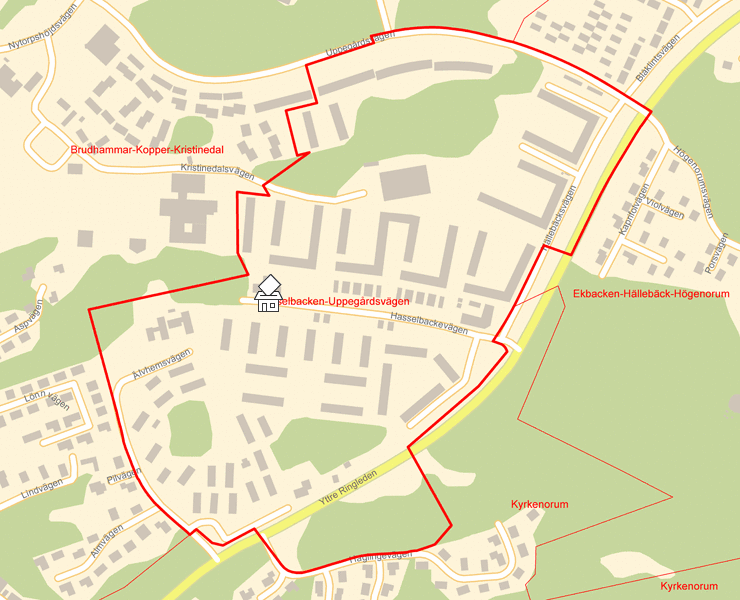 Karta över Hasselbacken-Uppegårdsvägen